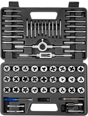 VEVOR Coffret de Tarauds et Filières, 60 Pcs, Kit de Taraudage et Filetage Métriques M3 à M12 et Tailles SAE, Filetage à Pas Gros et Fin, Tourne-à-gauche, Mallette de Rangement et Accessoires Complets