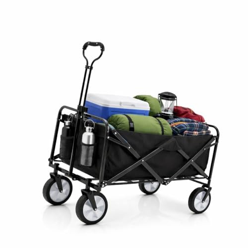 BigDean Bollerwagen faltbar 105L bis 100 kg belastbar klappbarer Handwagen | mit ausziehbarer Deichsel & Netztaschen – Bollerwagen faltbar Kinder Faltbarer Bollerwagen