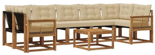 vidaXL Outdoor-Sofagarnitur mit Kissen 8 pcs Natur und Beige, Akazienholz Garten Sofa Set, modernes Möbel, langlebige Terrasse Sitzgelegenheiten, Entspannung für deinen Hinterhof