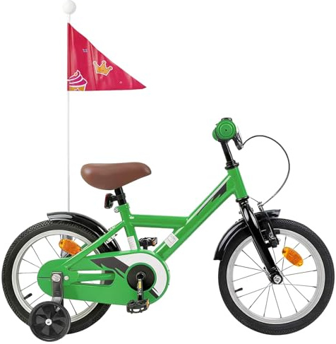 Ordellia Kinderfahrrad 12 Zoll Gruen Stahlrahmen, Verstellbarer Sattel, Schutzblech und Klingel, EIN Gang, Linearzug und Ruecktrittbremse, Fuer 2 bis 4 Jahre, 85 bis 100 cm, Fuer Freizeit und Outdoor