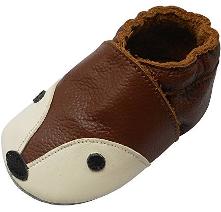 YIHAKIDS Krabbelschuhe Baby Weiche Leder Lauflernschuhe Kleinkind Lederschuhe Hausschuhe Babyschuhe Lederpuschen Lernlaufschuhe Mokassins(Size L, Braun Fuchs, 12-18 Monate, 23 EU)
