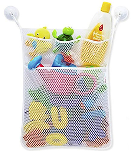 Red de malla, bolsa de almacenamiento, organizador de juguetes, para cuarto de baño y bañera, soporte con ventosa (45*52cm, Blanco)