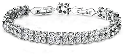 GULICX Bracelet Mariage Cristal 18+3cm Claire-Bracelet plaqué Or Blanc,Zircone cubique Transparent,Cadeau de Fête des mères