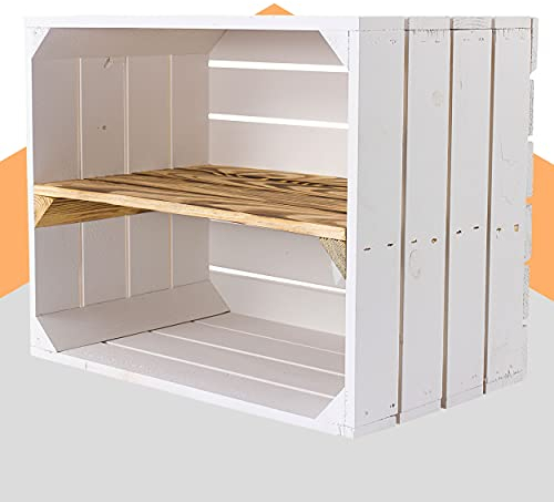 Obstkisten Online Neue weiße Holzkiste mit geflammten Mittelbrett 50cm x 40cm x 30cm