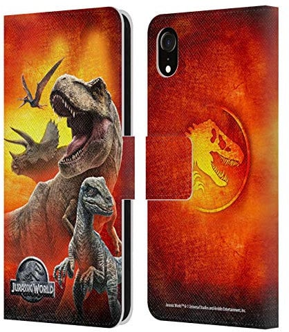 Head Case Designs Officially Licensed Jurassic World Dinosaurs Key Art Leather Book Wallet Case Cover Compatible With Apple iPhone XR