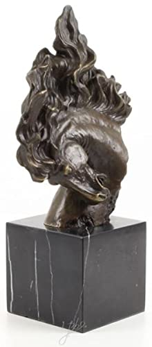 Casa Padrino Luxus Bronzefigur Pferdekopf Bronze/Gold/Schwarz 16,3 x 10,3 x H. 30 cm - Deko Skulptur mit Marmorsockel