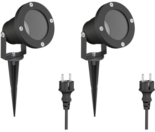 ledscom.de 2 Stück LED Gartenstrahler DUK schwarz mit Erdspieß für außen, Aluminium, ohne Leuchtmittel