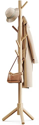 Pipishell Porte-manteau en bois avec 3 options de hauteur et 8 crochets, porte-manteau autonome robuste pour vêtements/sacs/chapeaux, porte-manteau pour maison/bureau/entrée/couloir, PIWCR02