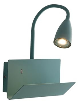 Luce Design Flexible USB LED Leselampe in Grün - multifunktionale Wandleuchte mit Schalter, Ablage & Ladefunktion