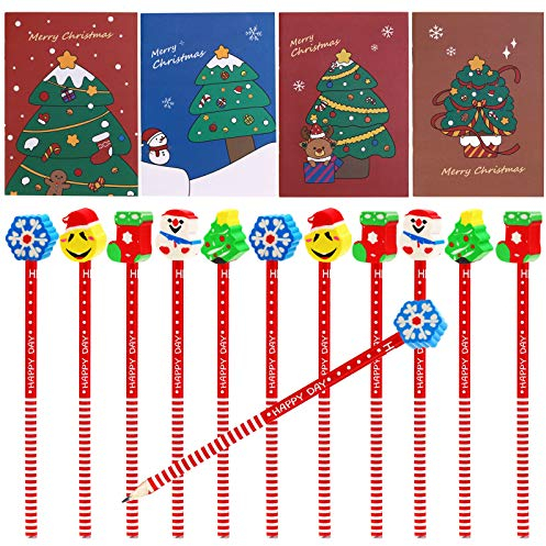HOWAF 36 Stücke klein Weihnachts notizblock und Weihnachten Bleistift mit Radiergummi für Kinder Weihnachts Geschenk Mitgebsel Kindergeburtstag gastgeschenke mädchen Jungen Give aways