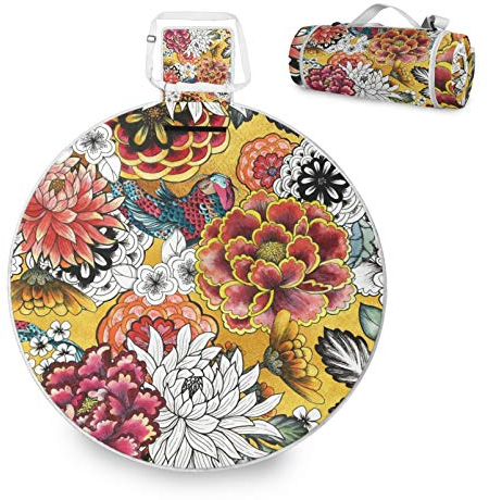 RELEESSS Runde Picknickdecke Vintage Floral Faltbar Wasserdicht Indoor Outdoor Teppich Matte für Strand Reisen Camping Wandern Park Aktivitäten