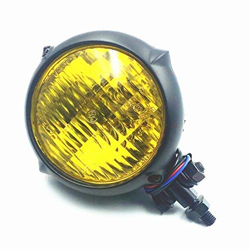 Retro Motorrad Bottom Mount High Abblendlicht Scheinwerfer Lampe für Harley 883 Cruiser Chopper Cafe Racer Shadow Honda Kawasaki Suzuki Yamaha Big Dog Custom (Schwarz/Bernstein)