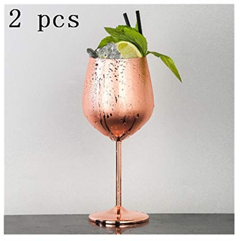 QSCTYG Verre à Vin 304 Verre Rouge en Acier Inoxydable vin d'argent en Or Rose Gobelets jus Boisson Champagne Goblet Party Barware Cuisine Outils 500ml Verre à vin Rouge (Color : Rose Gold 2 pcs)