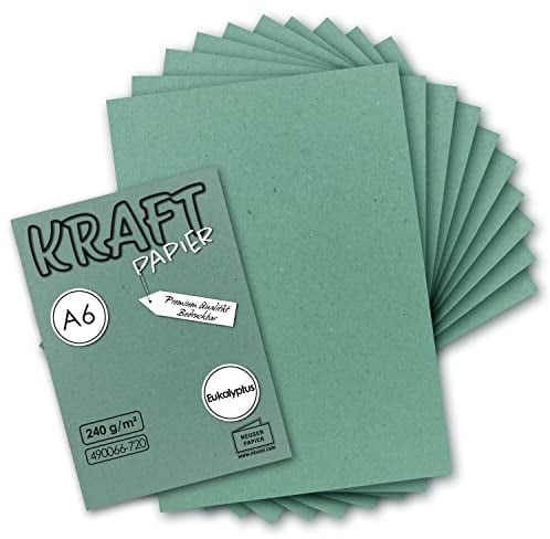 50x Kraftpapier in Eukalyptus-Grün Bastel-Bogen A6-105 x 148mm - Bastelpapier, Tonpapier, Buntpapier, Fotokarton, Postkarten aus Natur-Karton - 240 g/m²