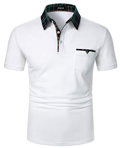 APAELEA Kurzarm Poloshirts Herren Casual Polohemd Kontrast Golf T-Shirt mit Brusttasche (DE/NL/SE/PL, Alphanumerisch, L, Regular, Regular, Weiß)