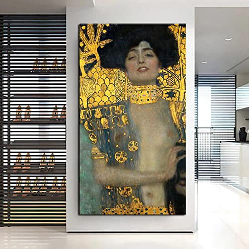 Leju Art Künstler Gustav Klimt Judith und der Kopf des Holofernes Abstrakte Malerei Klassische Wandkunst Bild für Wohnzimmer Korridor 60X80cm(24x31in) Rahmenlos