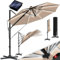 KESSER® Sonnenschirm Ampelschirm Sun Rund XL LED Solar Ø330 cm Inkl. Abdeckung, 7-Fach Verstellbar Neigbar Kippbar Groß 360° Drehbar Gartenschirm mit Kurbel Sonnenschutz UV50+ Taupe