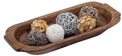 Mie Creations 16'' Large Wooden Dough Bowl for Decor, Huge Decorative Centerpiece Oval Rustic Dough Bowls for Table | Holiday Gifts Thanksgiving Dining Christmas Decorations, Handmade Long Wood Bowl