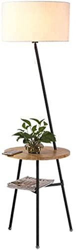 ABGRC Creative Modern Tripod Standing Lamp with Shelves And Linen Shade Black Metal And Floor Lamp 62.9in Tall Lamp for Bedroom Office Soft Light