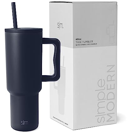 Simple Modern Gobelet Thermique avec Poignée et Paille | Bouteille d'Eau Isolée en Acier Inoxydable | Vaso de viaje para café helado | Trek Collection | 1180ml | Deep Ocean