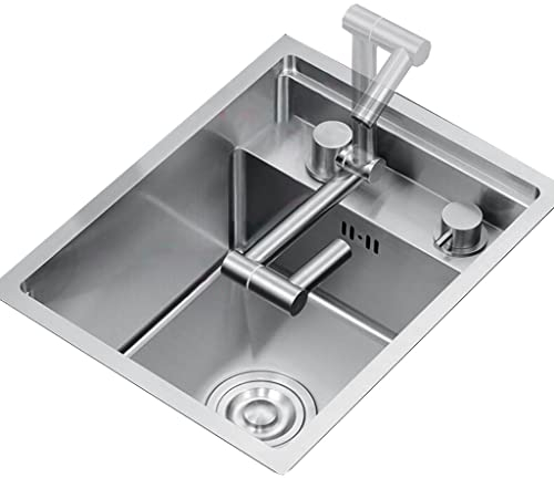 Fregadero Invisible De Barra De Acero Inoxidable Fregadero De Una Cubeta Oculto En La Cocina Lavabo Mini Plato Fregadero Pequeño con Tapa, Grifo Abatible (Color : Silver, S : 30 * 45 * 23cm)