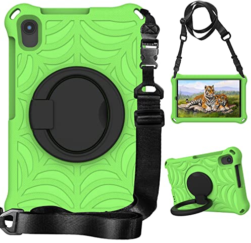 Für Huawei MediaPad M5 Lite 8 Zoll Tablet-Hülle für Kinder – EVA-leicht, stoßfest, 360° drehbarer Griff, Ständer, robuste Abdeckung, mit Schultergurt, Grün