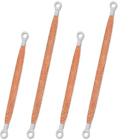 4 Stück Universelles Kupferhülse Masseband, 33cm / 25cm Engine Grounding Strap Motor Masseband Robust Gewebt Erdungsband Kfz Kupfer mit 5/16 Ringklemme (Kupfer)