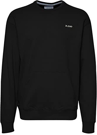 Blend 20715352 Herren Sweatshirt Pullover Pulli mit Rundhalsausschnitt O-Neck und Känguru Tasche, Größe:M, Farbe:Black (194007)