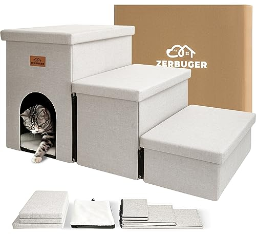 Zerbuger Hundetreppe mit Höhe, 45,7 cm Höhe, 3-stufige breitere Hundetreppe für hohe Betten, Couch, zusammenklappbare Aufbewahrung, Haustiertreppe, Geschenk für kleine, mittelgroße und große alte