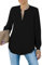 Homlan Damen Bluse Elegant V Ausschnitt Langarm Arbeit Oberteile Casual Tunika Henley Langarmshirt Einfarbig Lose Hemdbluse (8229Medium, Schwarz)
