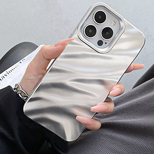 QLTYPRI Compatible with iPhone 13 Case/iPhone 14 Case,Cute Wave Water Ripple Pattern Phone Cover for Girls Women,Slim Glossy Soft Silicone TPU Bumper Shockproof Protective Phone Cover - Silver