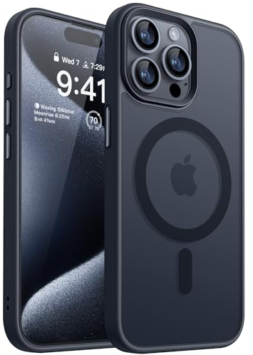 CANSHN Funda Magnética para iPhone 15 Pro, Compatible con MagSafe, Protección Grado Militar, Carcasa Translúcida Mate Trasera Fina Antigolpes (Negro)