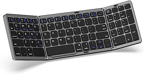 MoKo Faltbare Bluetooth-Tastatur mit Numpad, Klappbar für iOS/Windows/Android/Mac, USB-C wiederaufladbar für PC/Laptop/Tablet/Handy, QWERTY