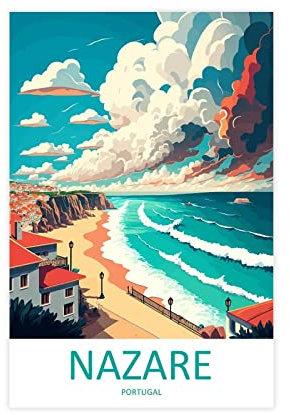 FISH DRAGATE Nazaré Travel II Leinwand-Poster, Wandkunst, Druck, modern, für Wohnzimmer, Schlafzimmer, Heimdekoration, rahmenlos, 30 x 45 cm