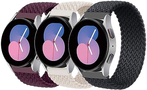 3 Pezzi Cinturino Intrecciato per Samsung Galaxy Watch 7/6/5/4/FE 40mm 44mm/6 Classic 43mm 47mm/5 Pro 45mm/4 Classic 42mm 46mm,Solo Loop Nylon Elastico Cinturini da 20mm per Uomo Donna,XXS