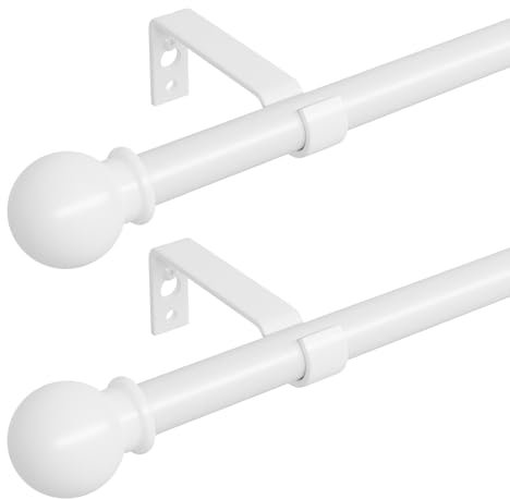 2er Pack Weiß Gardinenstange 300 cm lang, 16mm Durchmesser Gardinenstange Wandmontage mit Kugelendstück. Gardinenstange Weiss Matt, Spleißen Verstellbare