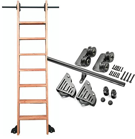 IBOWZ Scala per libreria Scorrevole Kit Binario Libreria a scaletta Scorrevole Set Completo Hardware Rolling Track