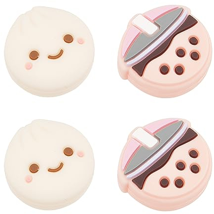 GORGECRAFT 4 Stück Boba-Daumengriffe Essen Schweinefleisch Brötchen Gesicht Blase Milch Tee Knopf Joystick-Kappe Analoger Joy-Con-Stick Schutzhülle Kompatibel Mit Switch OLED Lite-Konsole