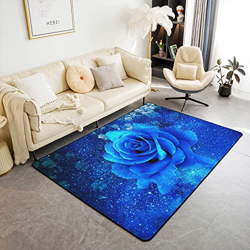 Homemissing Tapis de Salon 150x200cm Rose Fleur Salon Tapis Rose Chambre à Coucher décoration Jardin Fleur intérieur Tapis Romantique Bleu Noir Accent Tapis Chambre à Coucher