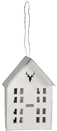Metallhaus Hirsch weiß aus Metall 16cm Laterne Dekohaus zum Hängen Hängelaterne