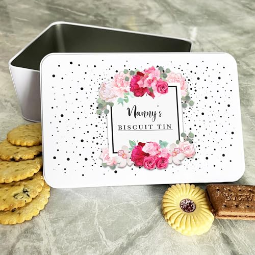 Personalised Black Dots Pink Pretty Roses Nanny's Cake Treat Sweets Biscuit Tin Personalised Gift | Custom Gift | Personalized Tin | Cake, Biscuit & Treat Tins | Gift For Her | Gift For Him