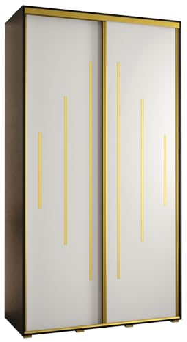 MEBLE KRYSPOL Davos 12 140 Schrank mit Zwei Schiebetüren für Schlafzimmer - Moderner Aufbewahrungsschrank mit Kleiderstange und Regalen - 235,2x140x60 cm - Schwarz Weiß Gold
