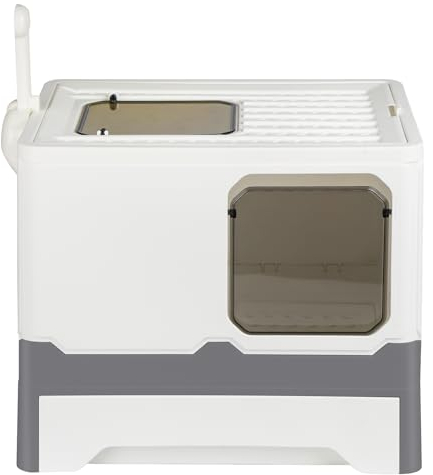 MUL-BOUTIQUE Bac Litiere pour Chat Fermé,Grande Maison de Toilette Minou XXL Pliable avec Couvercle avec Le Retrait du Plateau, Caisse Chat Litiere de la Pelle (45 * 35 * 38cm, Gris)