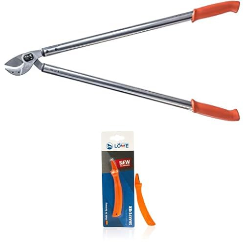 Original LÖWE Set bestehend aus Profi Amboss Astschere 22.080 zum Schneiden von Ästen, Zweigen, Bäumen oder Sträuchern - 80 cm & Klingenschärfer 0022 für Gartenscheren und Industriescheren