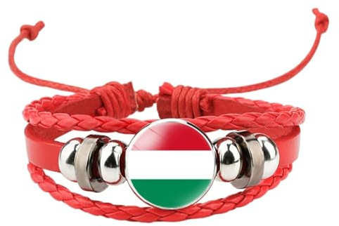 ALTCIRNMD Ungarn-Flagge-Armband,1 Stück,Mehrschichtiges Handgefertigtes Geflochtenes Lederarmband,Ungarn-Flagge-Armband,Verstellbares Armband,Souvenir,Ethnischer Schmuck Für Männer Und Frauen