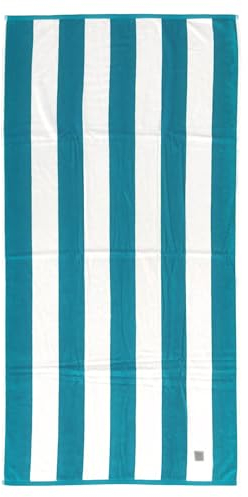 MOMOMUS Toalla de Playa de Algodón Velour 100% - Rayas Cabana, Suave, Ultraabsorbente - Ideal como Toalla de Playa Grande Antiarena y Toalla de Piscina Grande - Turquesa, 90x180 cm