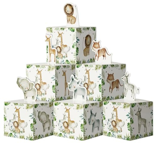 24Pcs Boîte à Dragée Coffret Bonbon Bonbonière en Carton Motif Verdure Animaux Ballotin Décoration Cadeau pour Baptême Communion Naissance Anniversaire Fête
