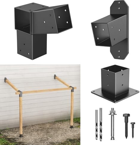 Antsky 15° Wall Pergola Kits - Stainless Steel 15 Degrees Wall Mounts pergola for 4x4 Posts(Actual 3.6 X 3.6), Roof Bracket Kit, Angled Pergola Construction Pergola Bracket Kit(3-Way)