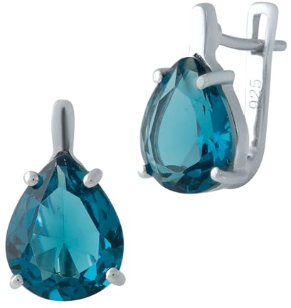 25 Sterling Silber Huggie English Lock Ohrring über birnenblauem Londoner Blautopas, Topas, London Topas, Glas, Gewicht 3,68 gr. rhodinierte Oberfläche