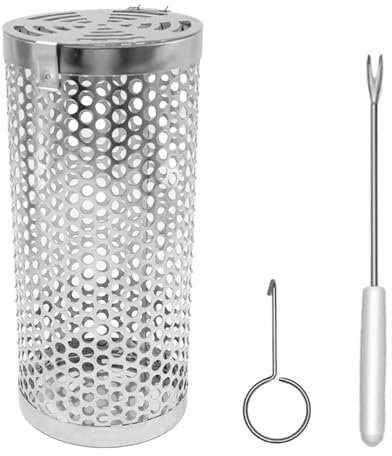Namvo Runder Grillkorb 304 Edelstahl Grillkorb Gemüse Grillnetz für Outdoor BBQ Camping Fisch Garnelen Fleisch Gemüse Pommes Frites
